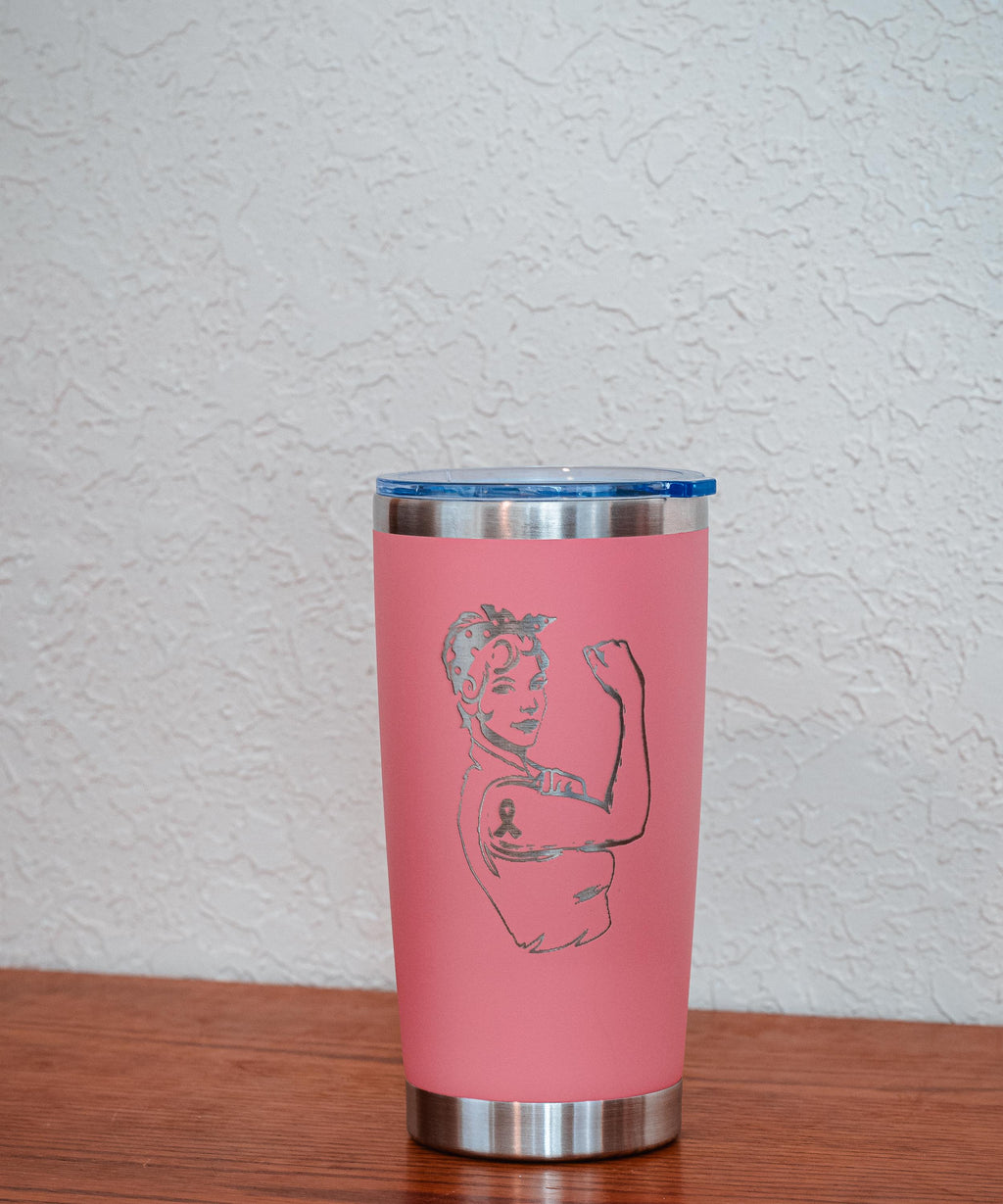 Pink Woman 20oz Stainless Steel Tumbler – Breast Cancer Awareness – Five Dollar Donation to Susan G. Komen Foundation