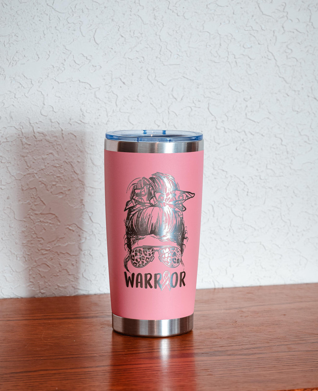 Pink “Warrior” 20oz Stainless Steel Tumbler – Breast Cancer Awareness – Five Dollar Donation to Susan G. Komen Foundation