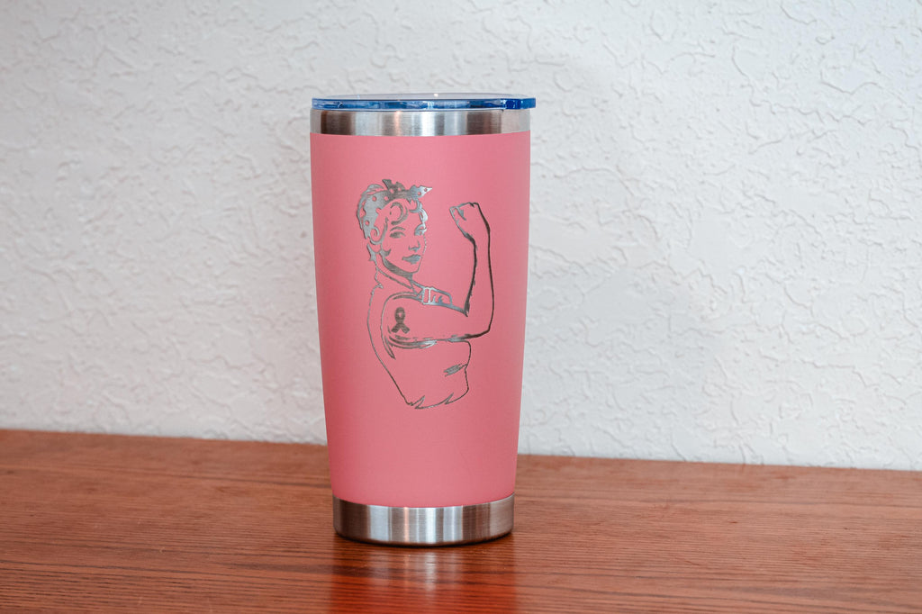 Pink Woman 20oz Stainless Steel Tumbler – Breast Cancer Awareness – Five Dollar Donation to Susan G. Komen Foundation