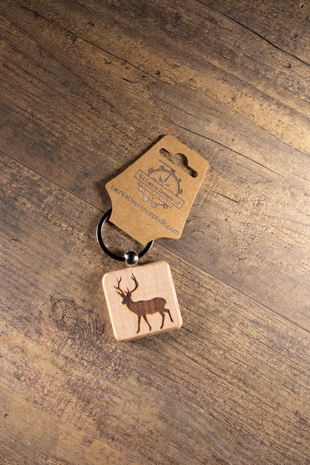 Laser Engraved Wood Buck Keychain / Bag Charm – Hardwood with Stainless Hardware – Deer Hunter Gift