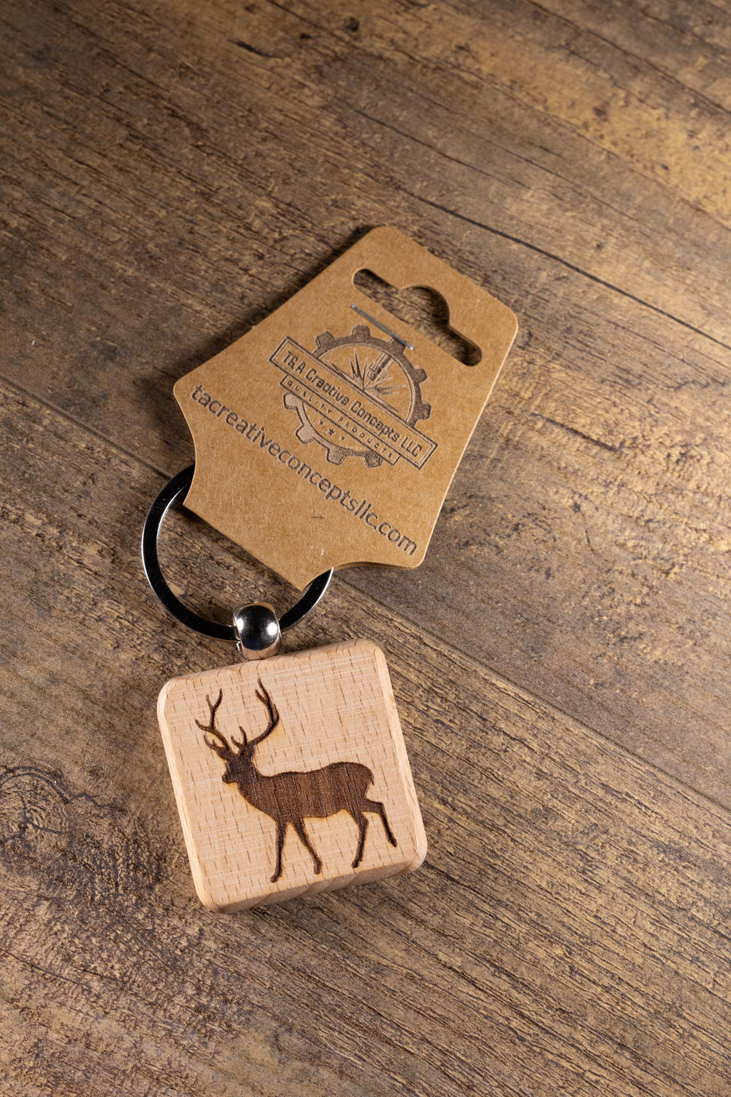 Laser Engraved Wood Buck Keychain / Bag Charm – Hardwood with Stainless Hardware – Deer Hunter Gift