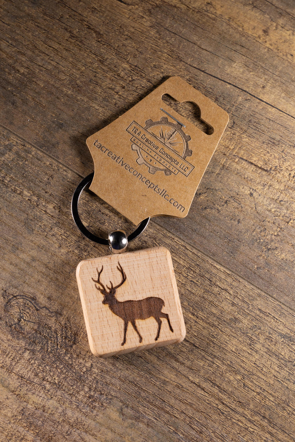 Laser Engraved Wood Buck Keychain / Bag Charm – Hardwood with Stainless Hardware – Deer Hunter Gift