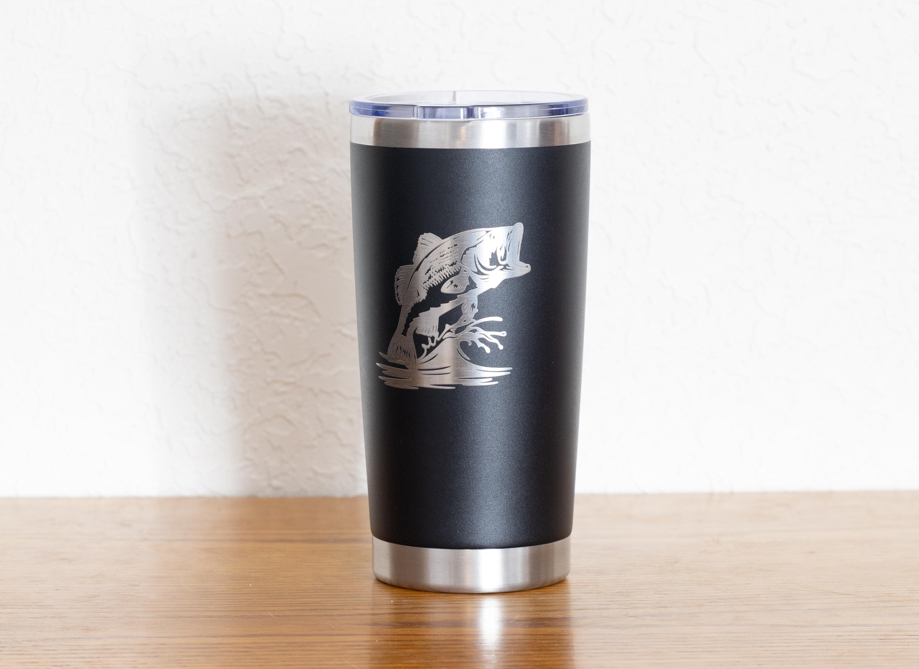 20oz Bass – Fishing Stainless Steel Tumbler – Laser Engraved Fish Design – Yeti or Unbranded