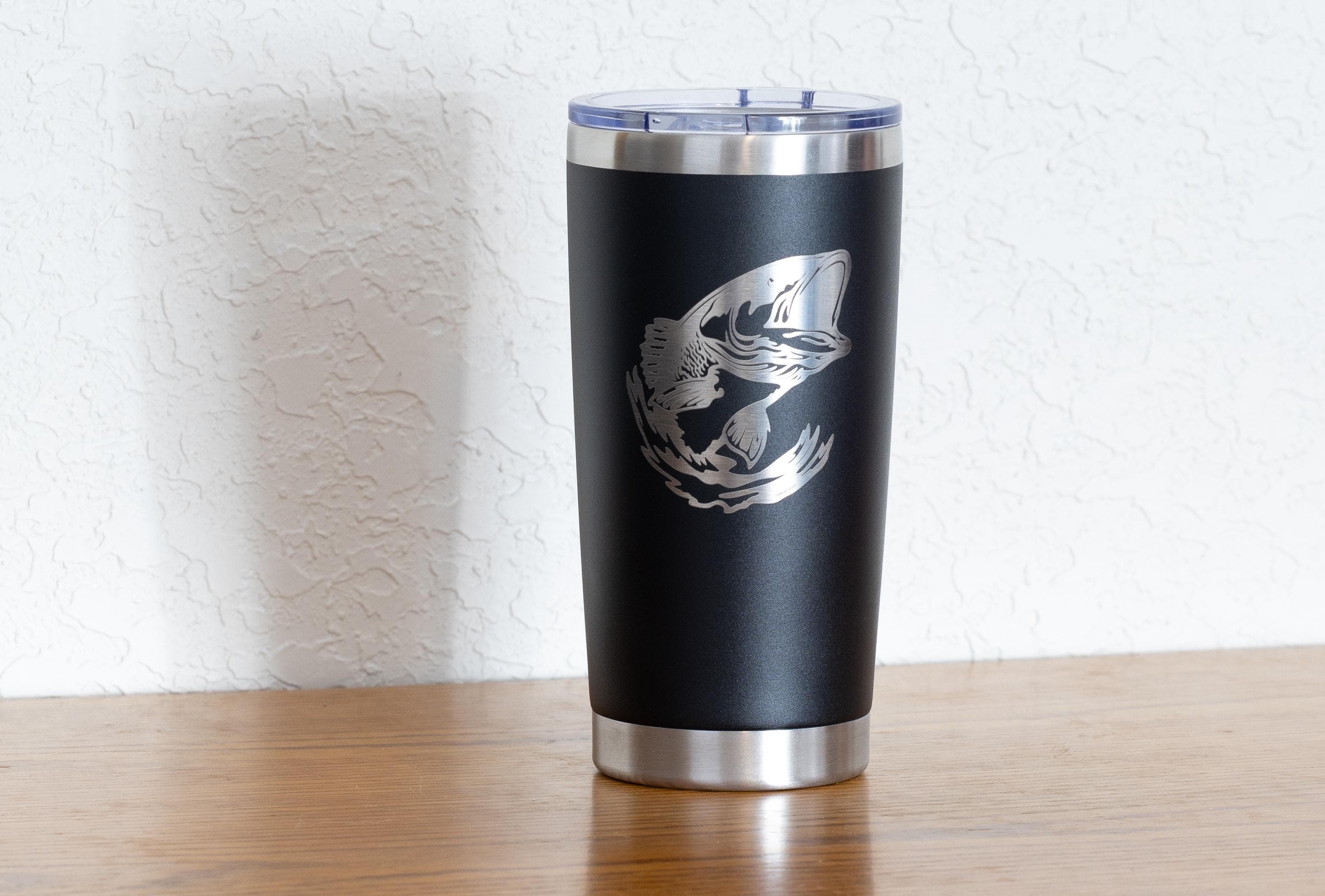 20oz Bass – Fishing Stainless Steel Tumbler – Laser Engraved Fish Design – Yeti or Unbranded