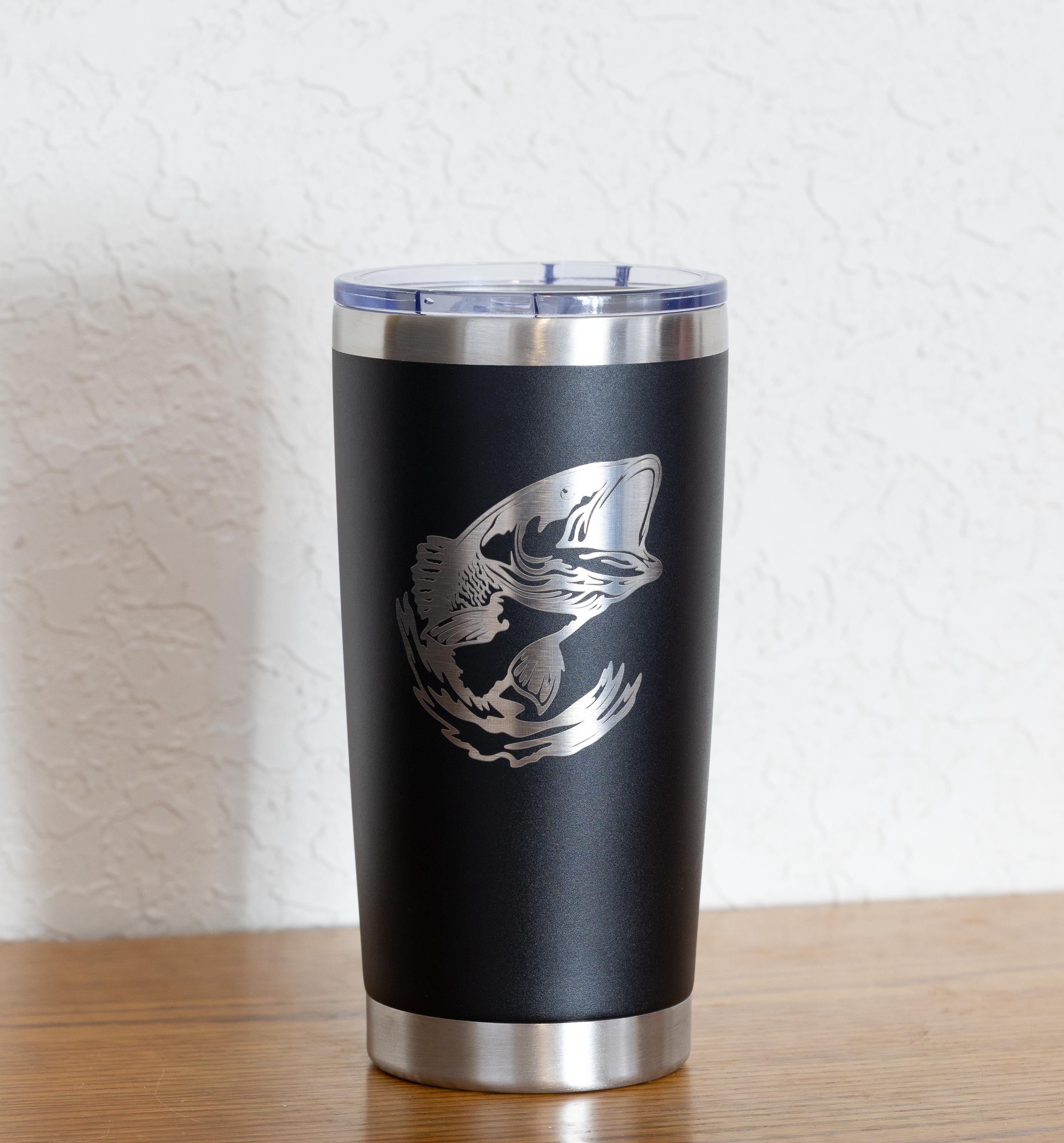 20oz Bass – Fishing Stainless Steel Tumbler – Laser Engraved Fish Design – Yeti or Unbranded
