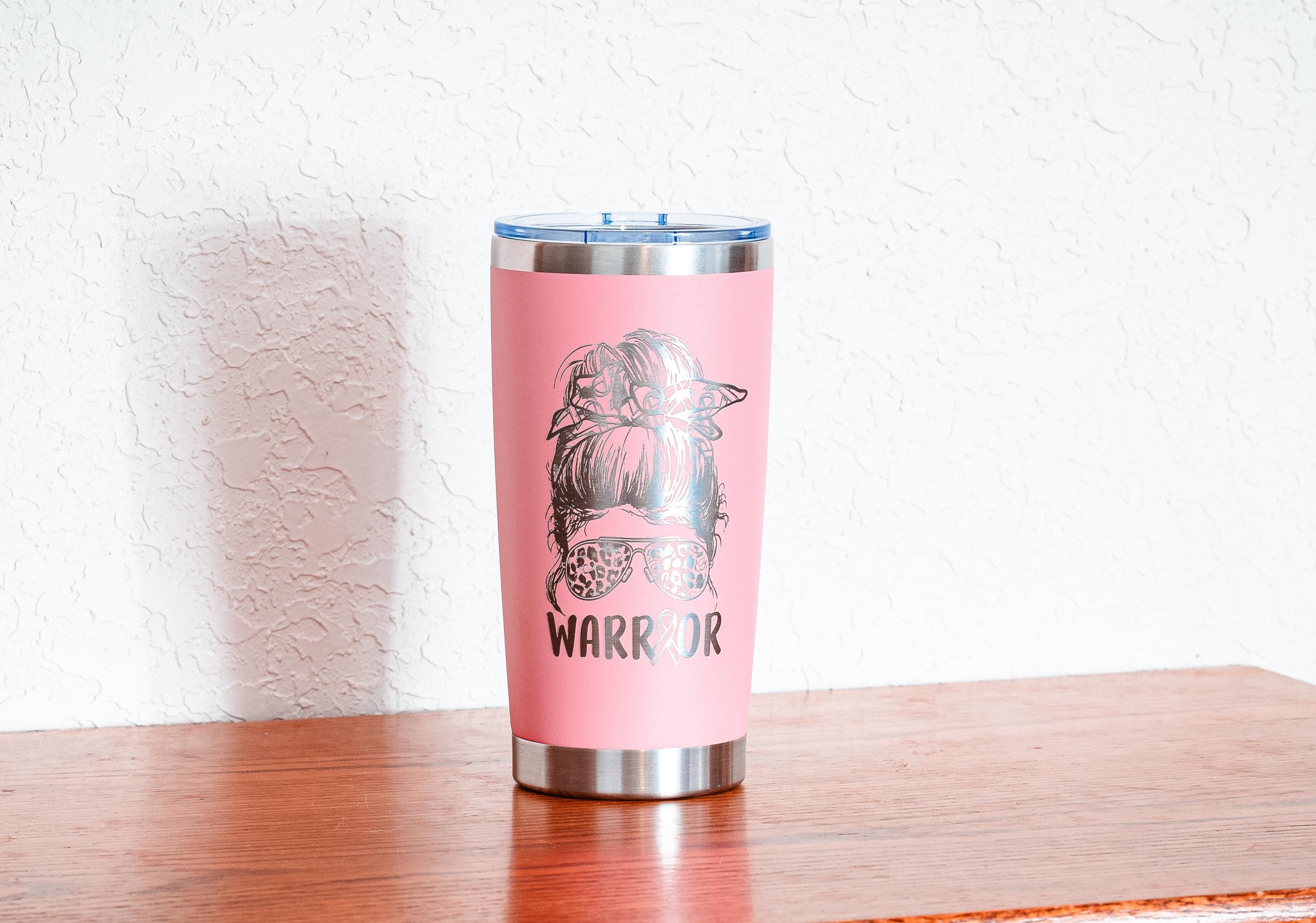Pink “warrior” 20oz stainless steel tumbler – breast cancer awareness – five dollar donation to susan g. komen foundation