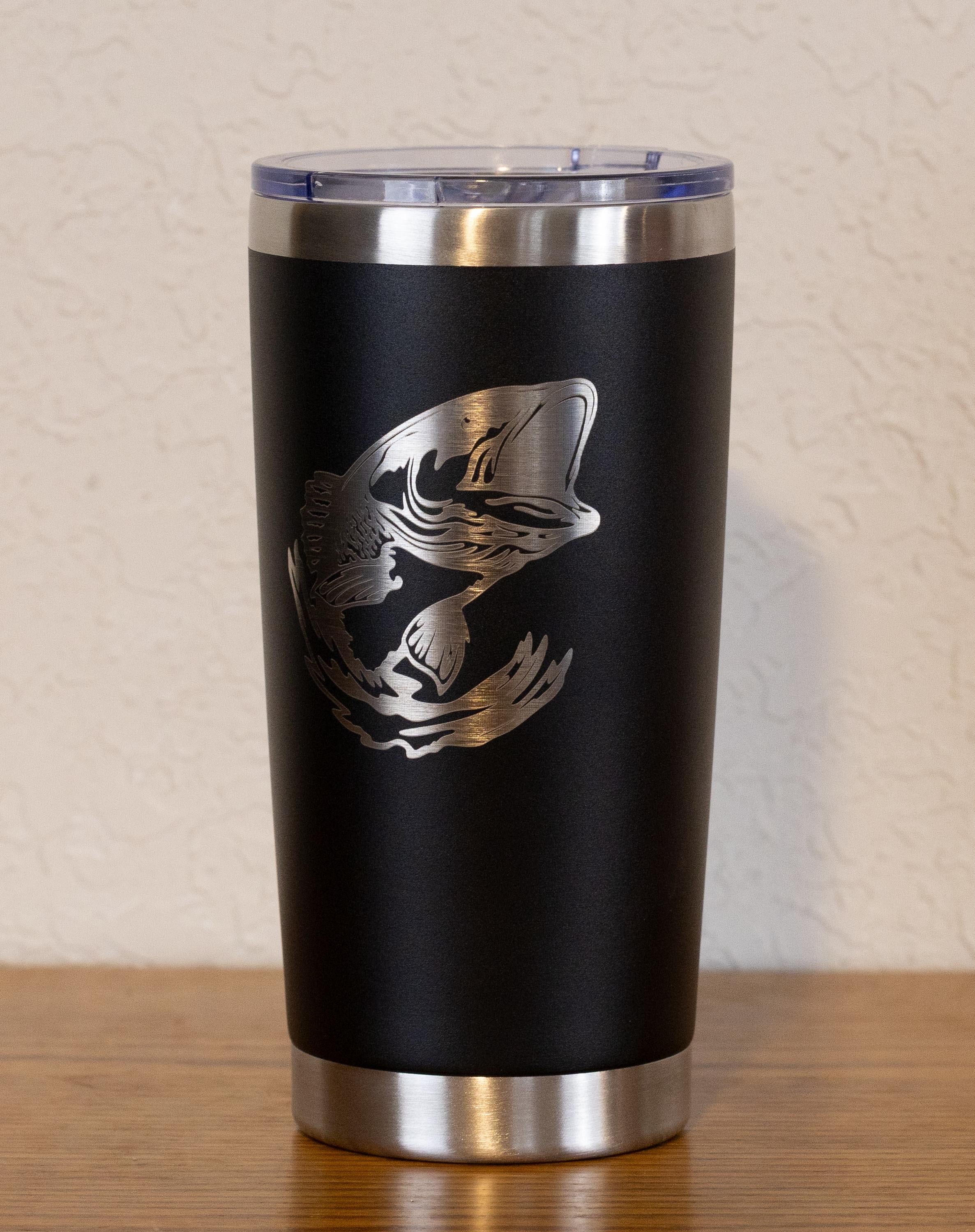 20oz Bass – Fishing Stainless Steel Tumbler – Laser Engraved Fish Design – Yeti or Unbranded