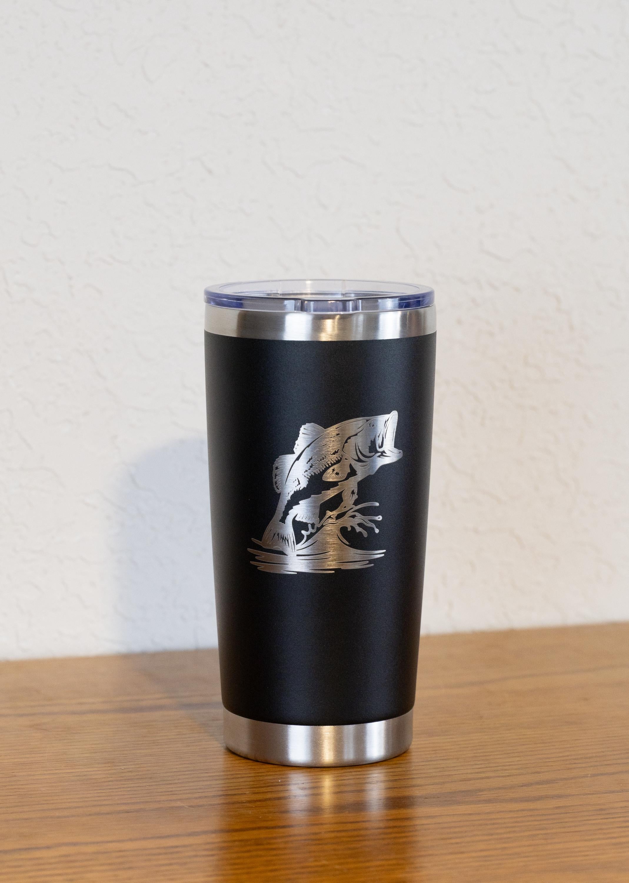 20oz Bass – Fishing Stainless Steel Tumbler – Laser Engraved Fish Design – Yeti or Unbranded