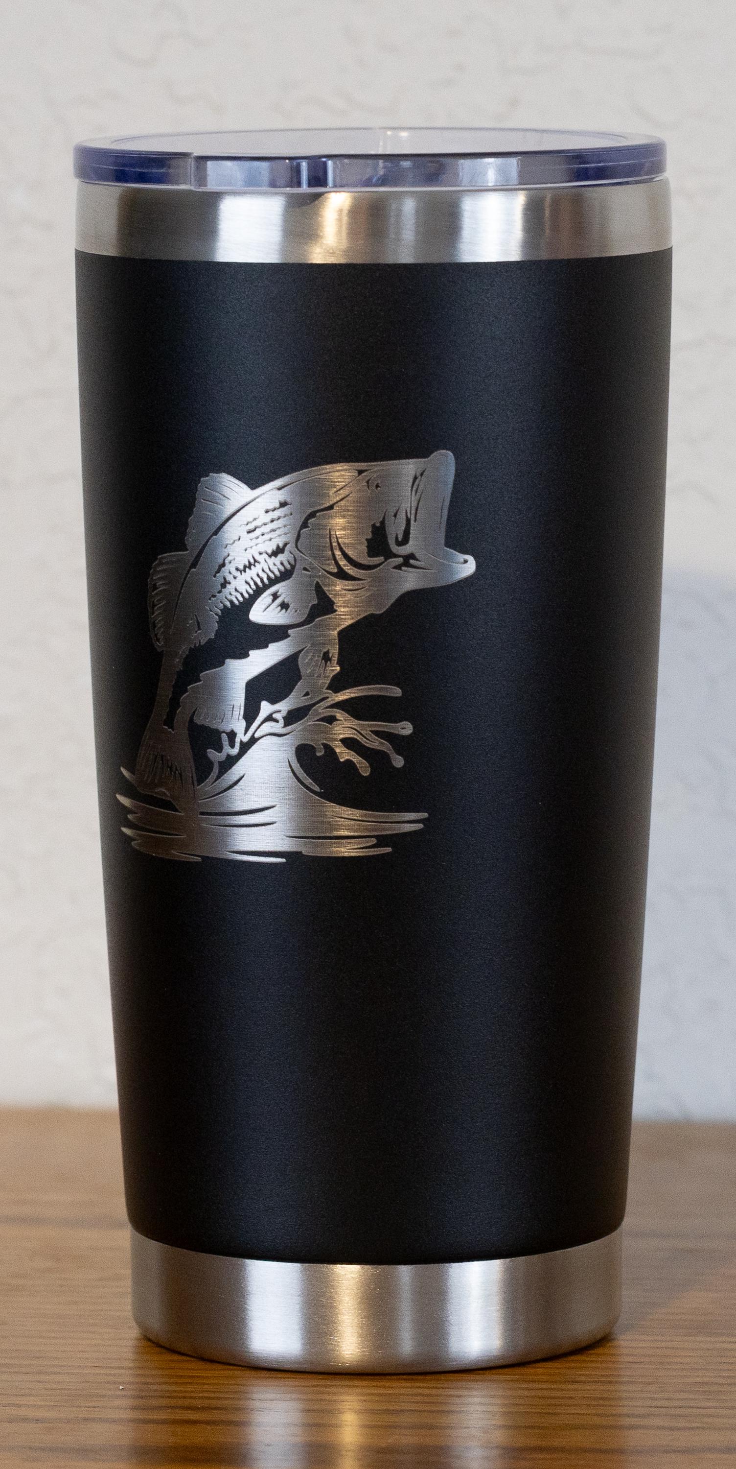20oz Bass – Fishing Stainless Steel Tumbler – Laser Engraved Fish Design – Yeti or Unbranded