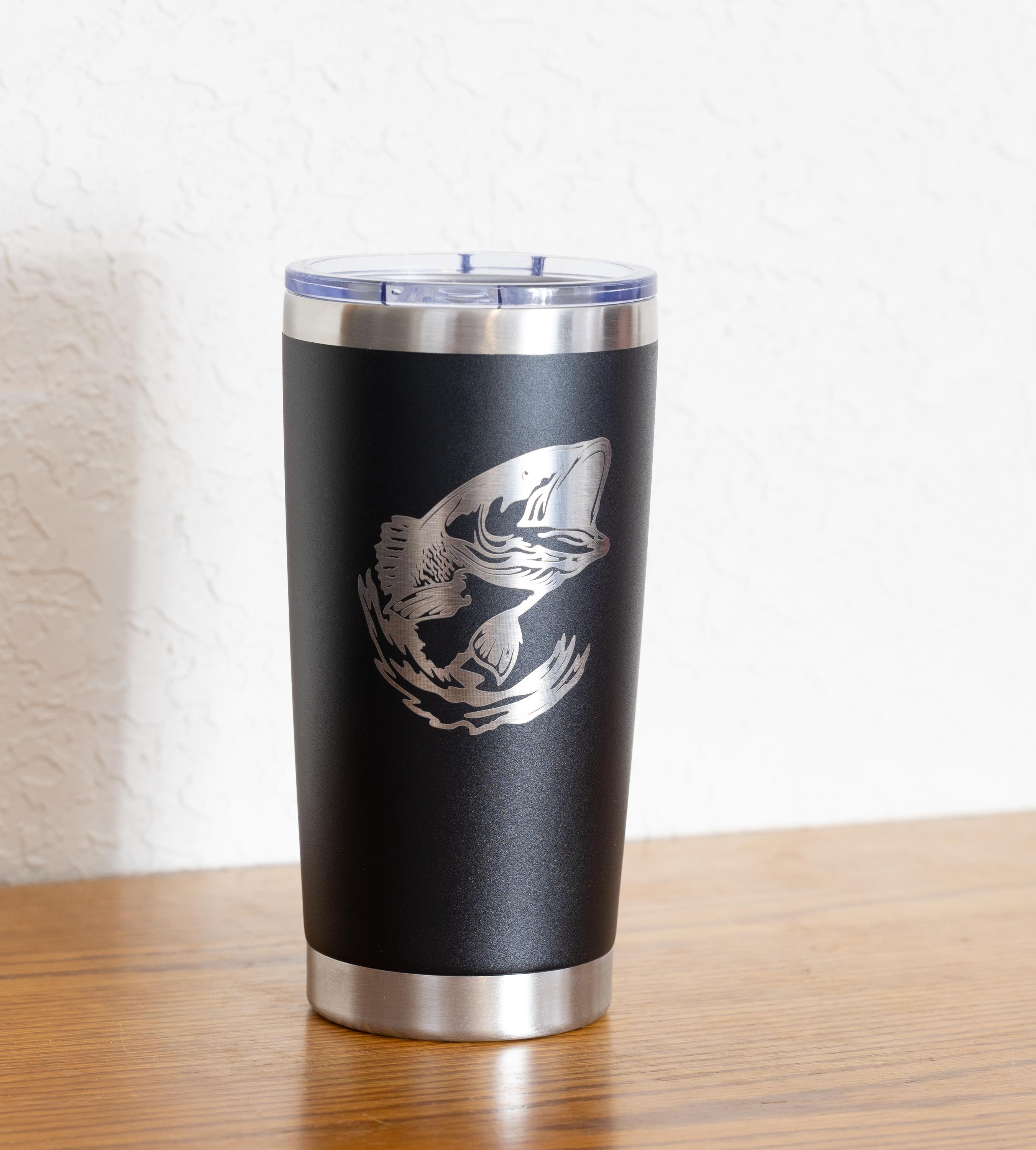 20oz Bass – Fishing Stainless Steel Tumbler – Laser Engraved Fish Design – Yeti or Unbranded