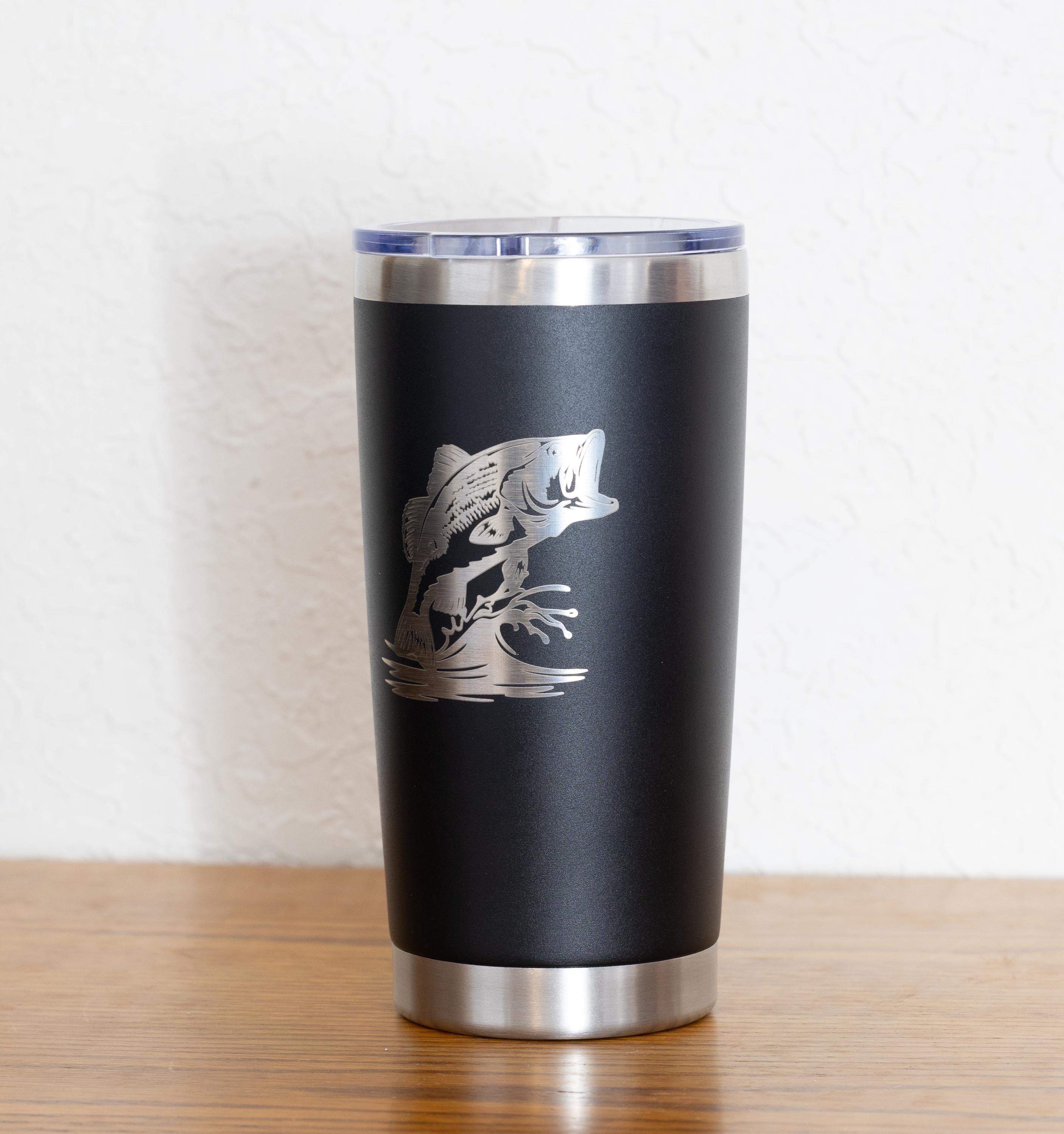 20oz Bass – Fishing Stainless Steel Tumbler – Laser Engraved Fish Design – Yeti or Unbranded