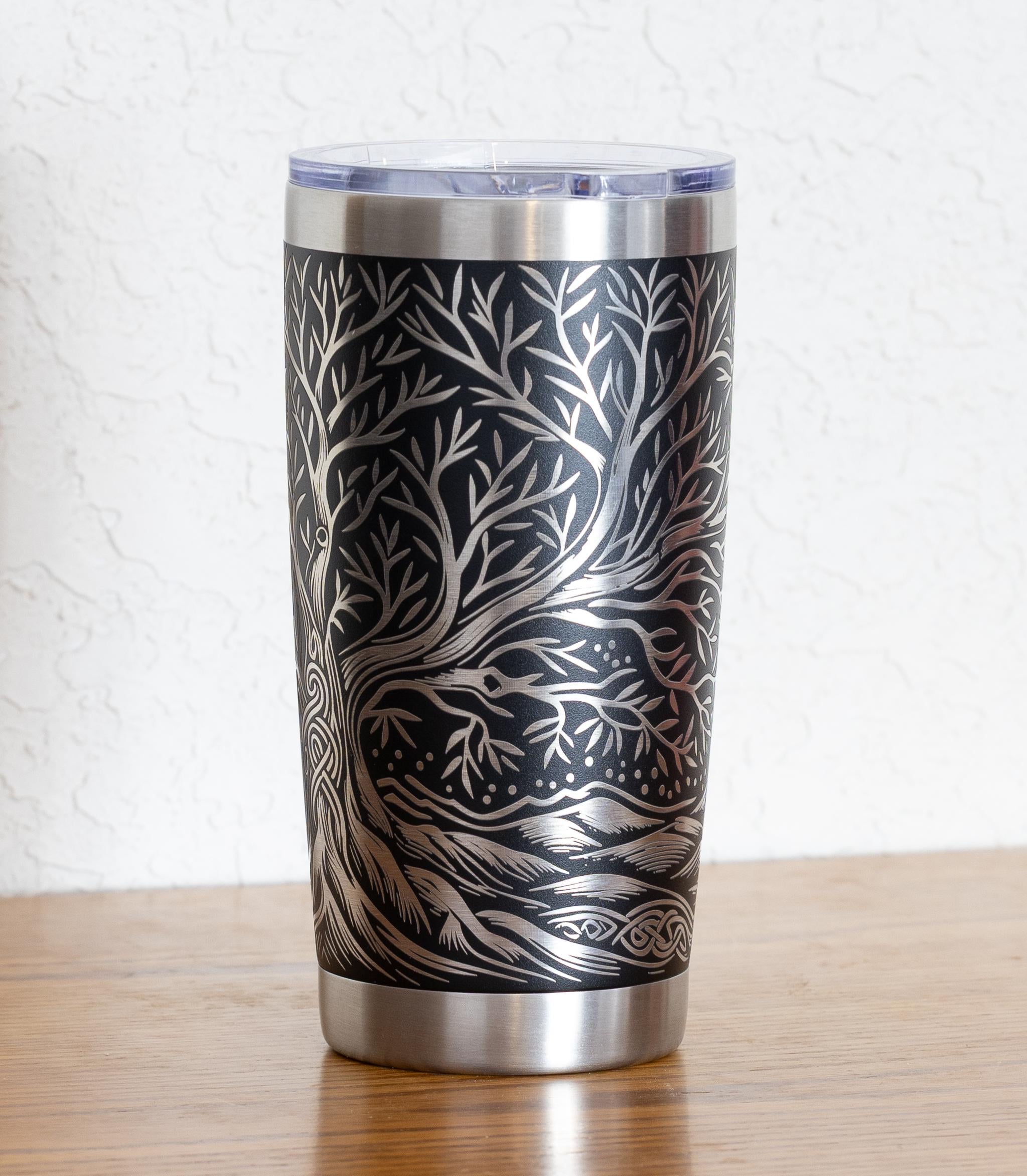 20oz Celtic Tree Stainless Steel Tumbler – Laser Engraved Celtic Design – Yeti or Unbranded