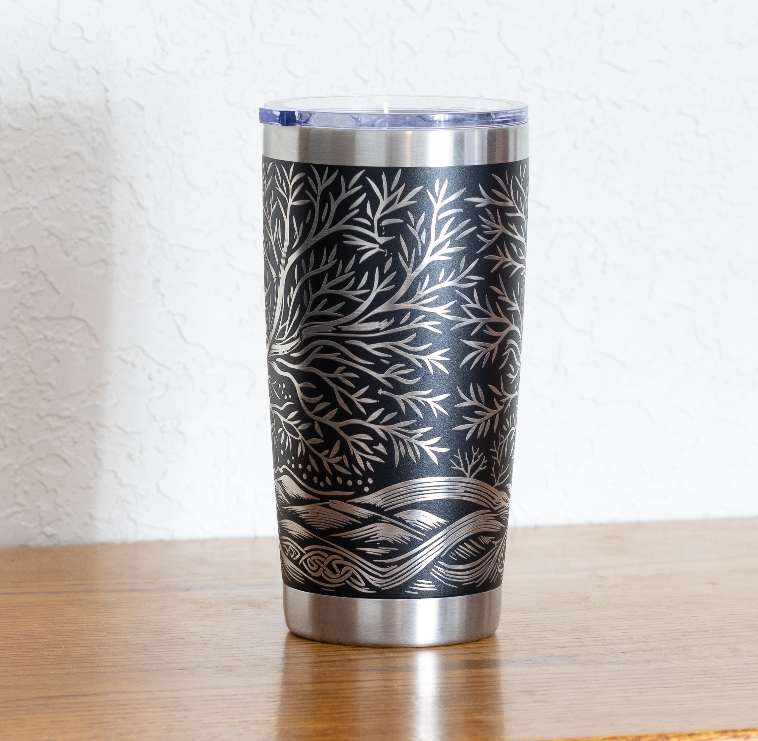 20oz Celtic Tree Stainless Steel Tumbler – Laser Engraved Celtic Design – Yeti or Unbranded