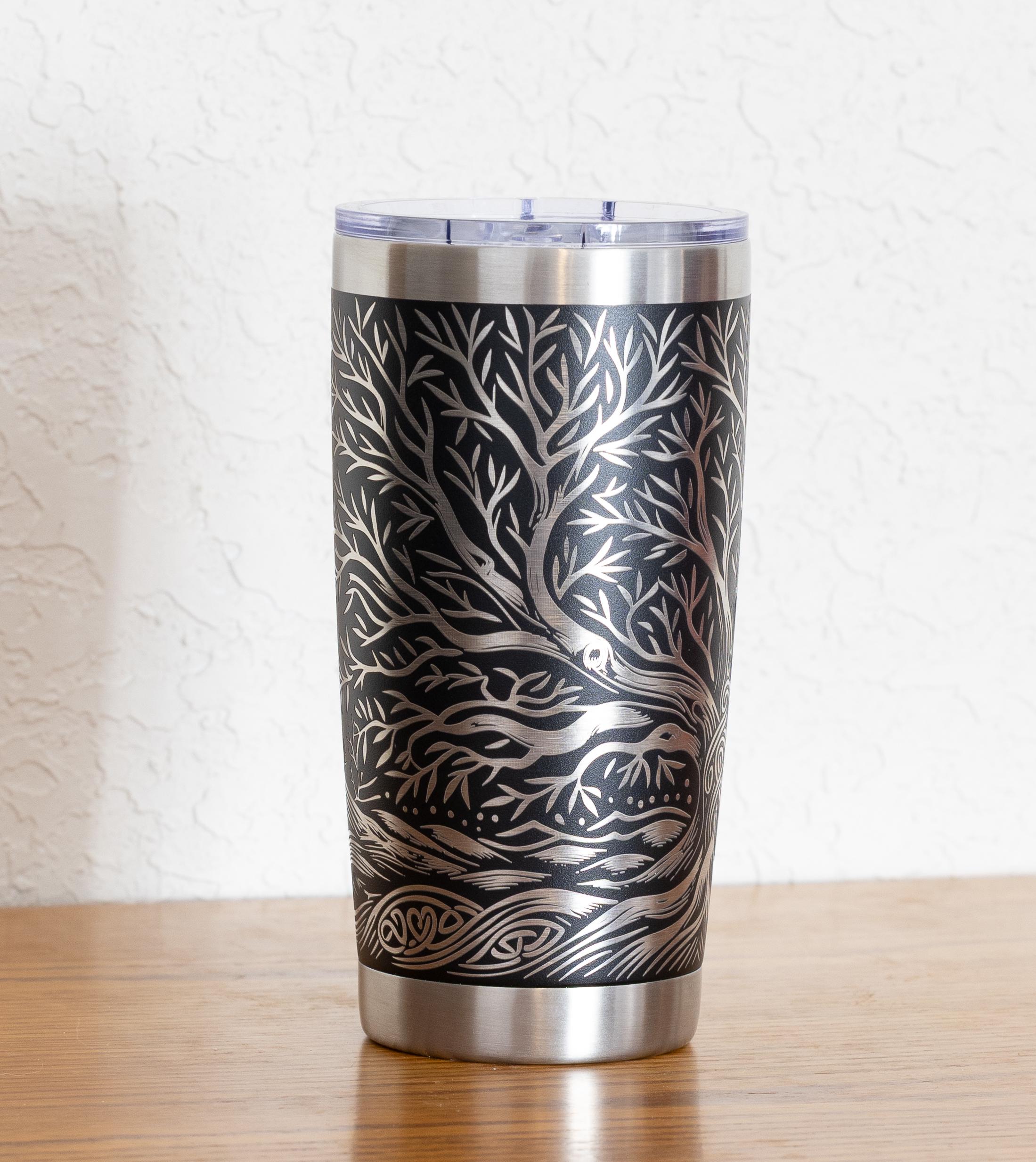 20oz Celtic Tree Stainless Steel Tumbler – Laser Engraved Celtic Design – Yeti or Unbranded