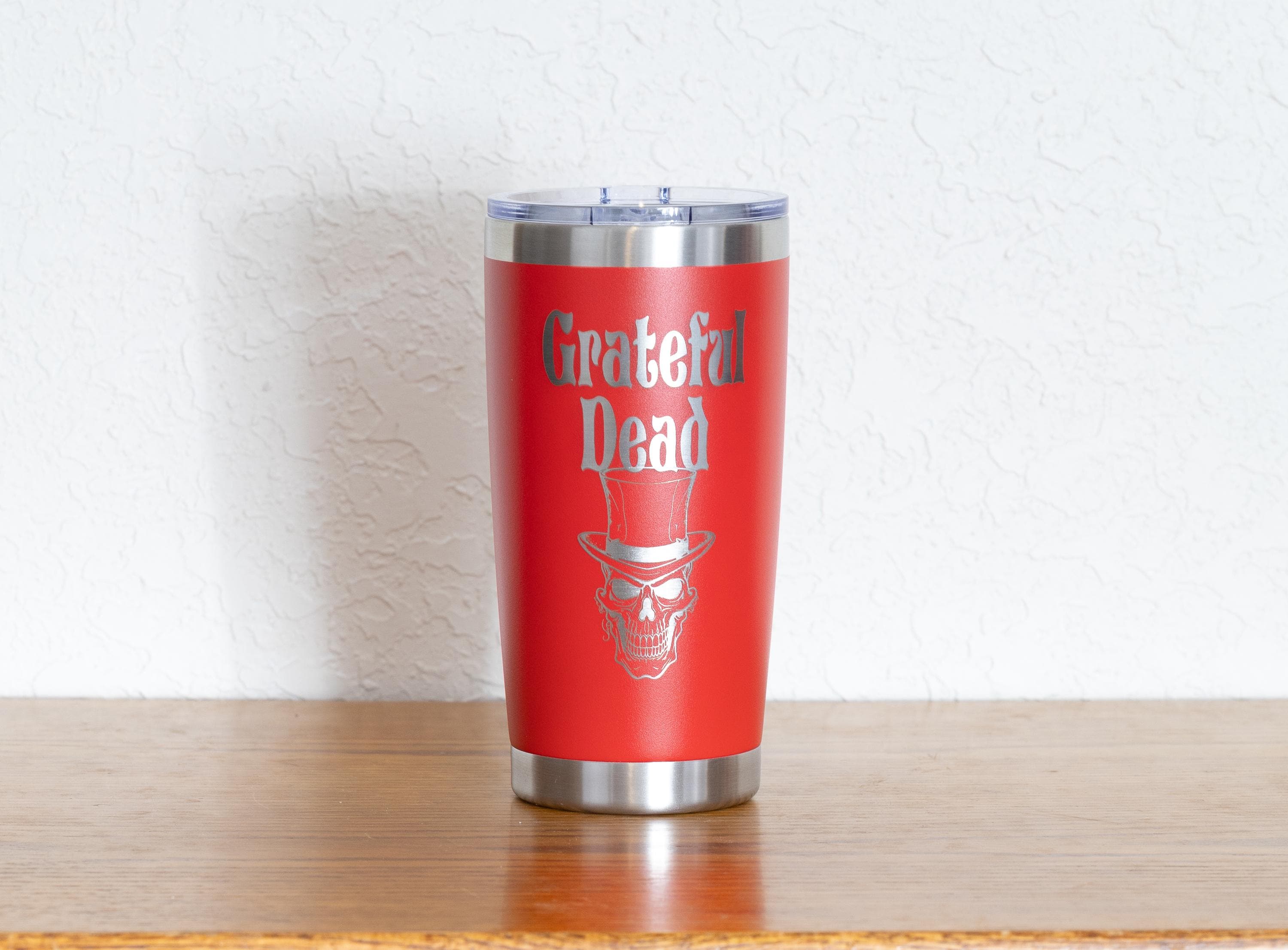 20oz Grateful Dead Skull in a Top Hat Stainless Steel Tumbler – Laser Engraved Band Design – Yeti or Unbranded