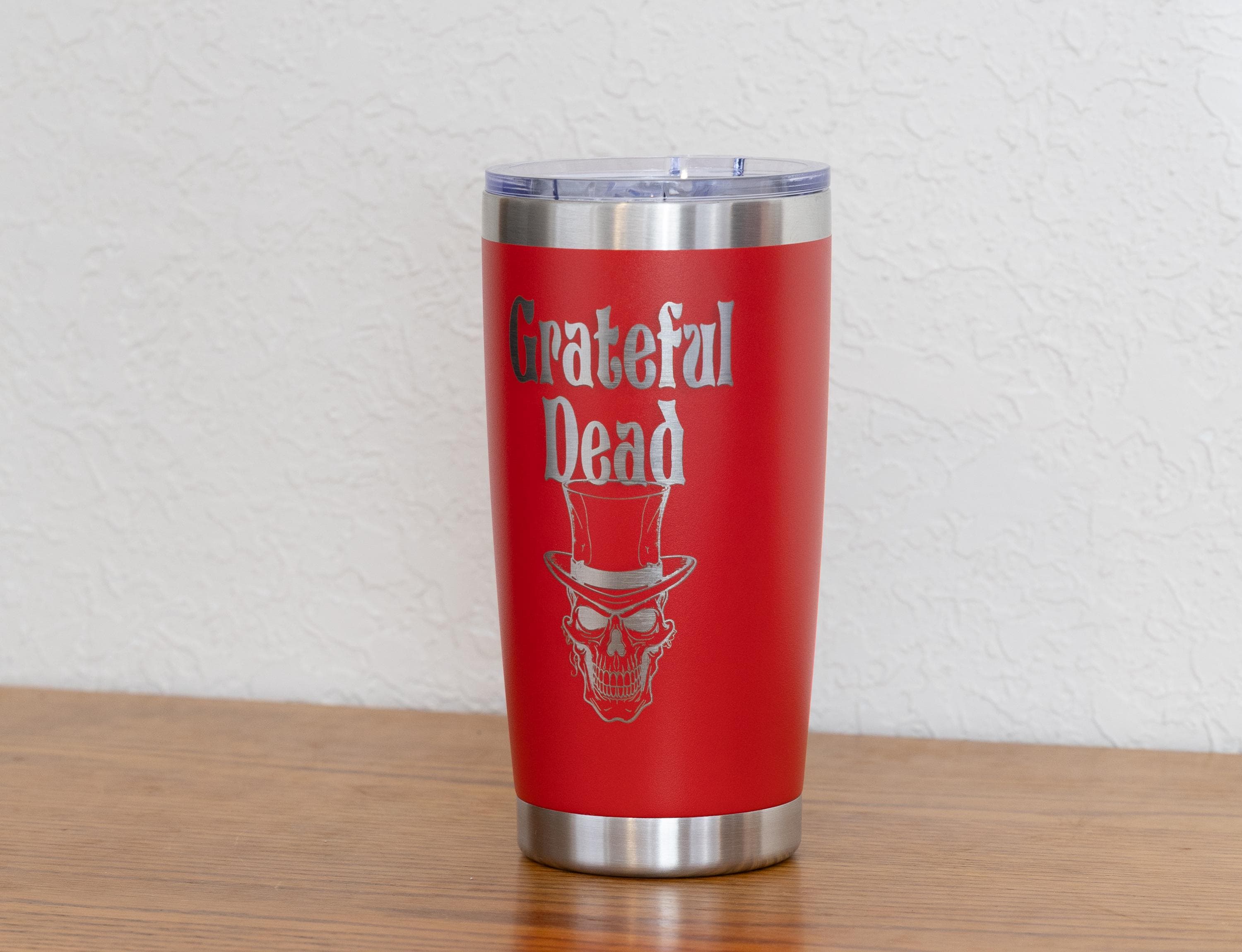 20oz Grateful Dead Skull in a Top Hat Stainless Steel Tumbler – Laser Engraved Band Design – Yeti or Unbranded