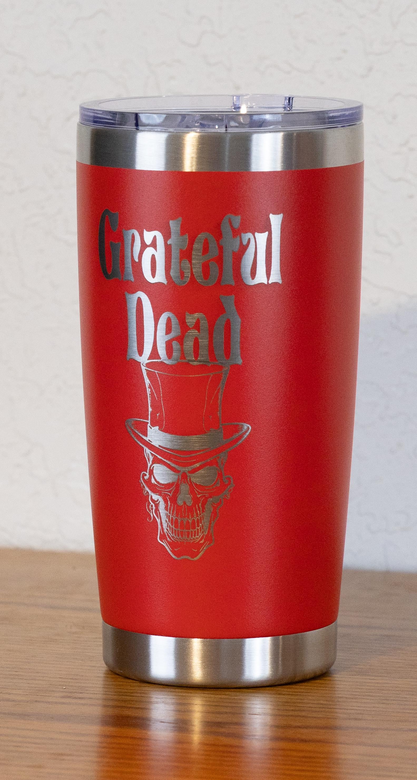 20oz Grateful Dead Skull in a Top Hat Stainless Steel Tumbler – Laser Engraved Band Design – Yeti or Unbranded