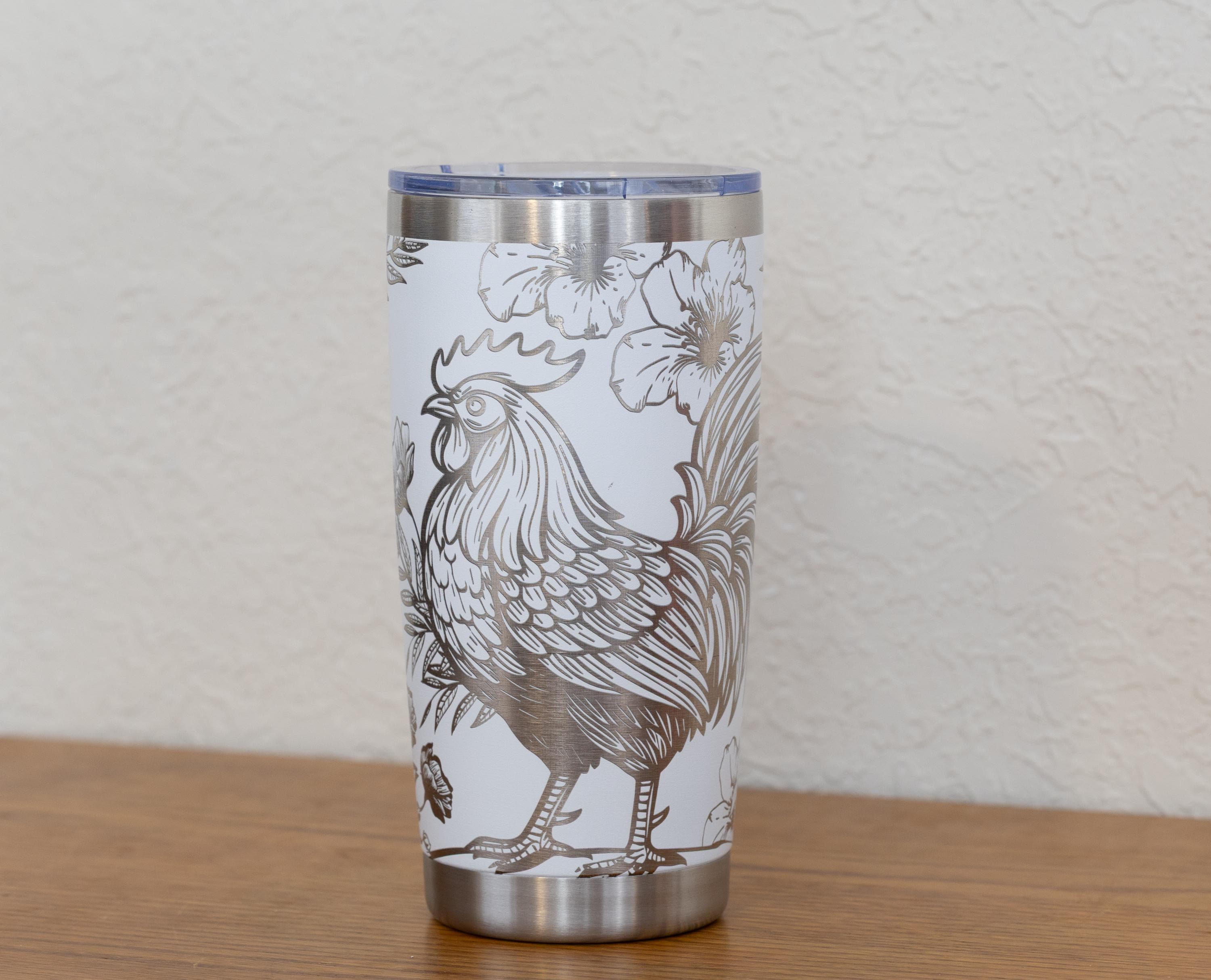 20oz Rooster Stainless Steel Tumbler – Laser Engraved Farm Animal Design – Yeti or Unbranded