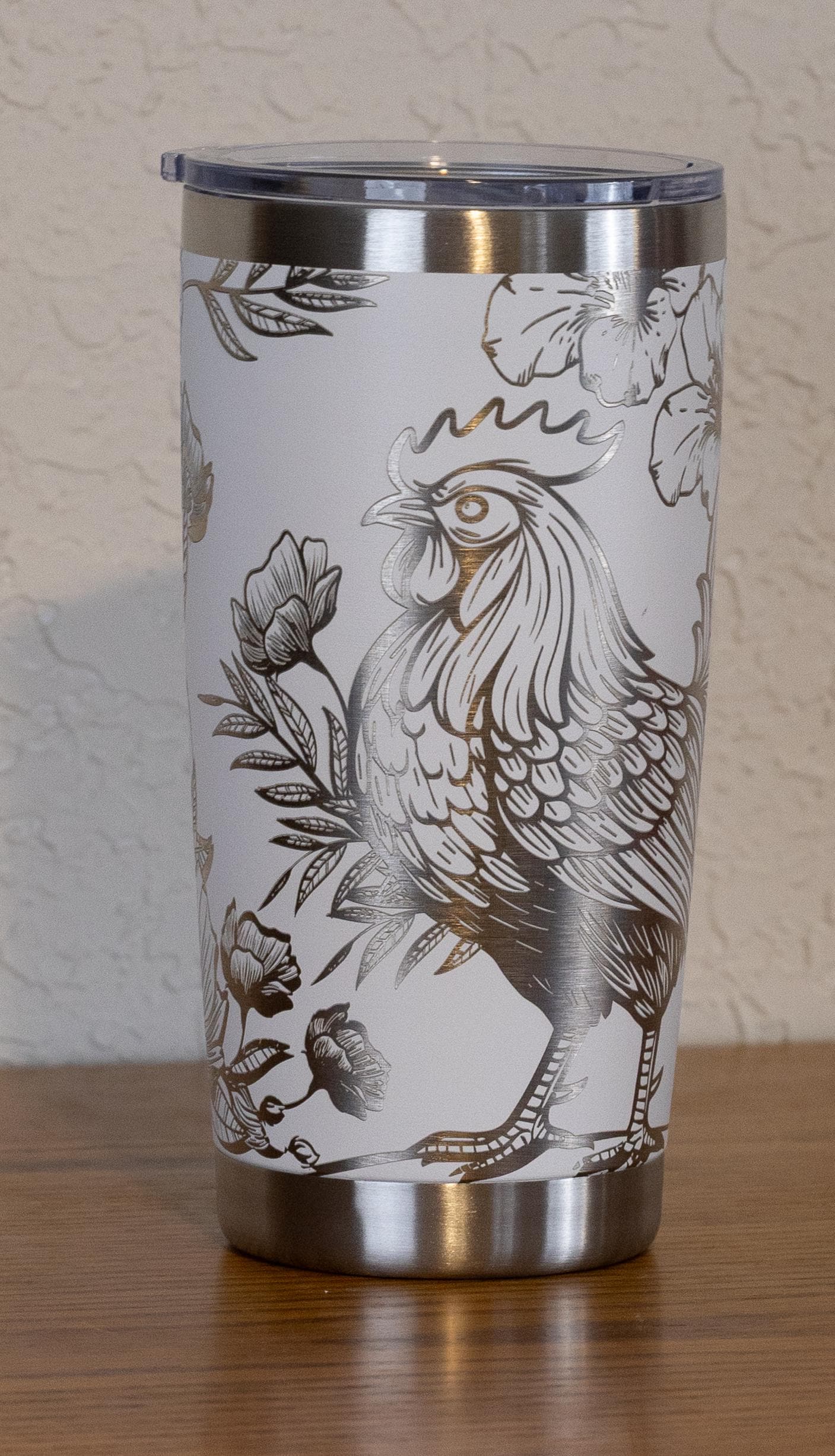 20oz Rooster Stainless Steel Tumbler – Laser Engraved Farm Animal Design – Yeti or Unbranded