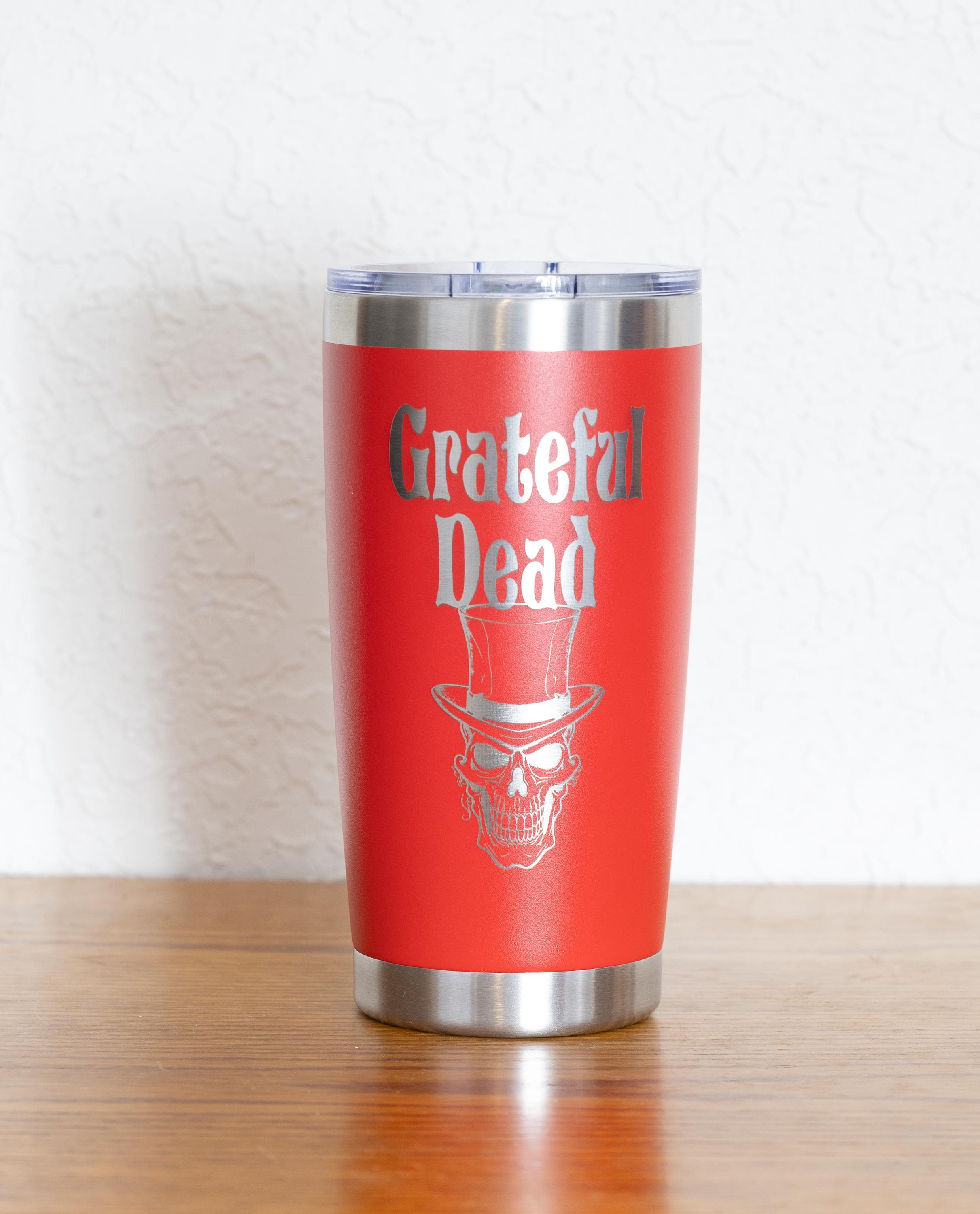 20oz Grateful Dead Skull in a Top Hat Stainless Steel Tumbler – Laser Engraved Band Design – Yeti or Unbranded
