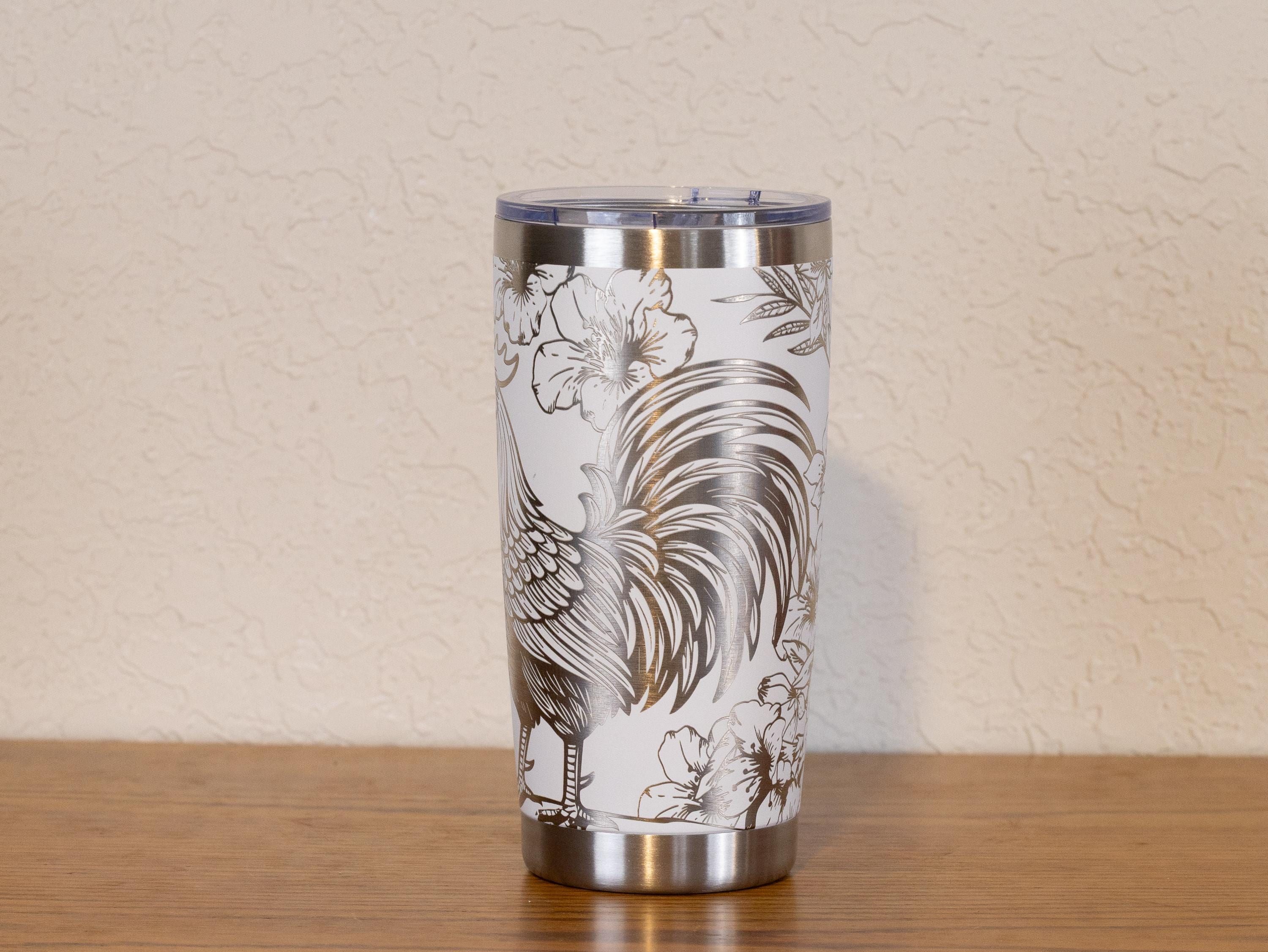 20oz Rooster Stainless Steel Tumbler – Laser Engraved Farm Animal Design – Yeti or Unbranded