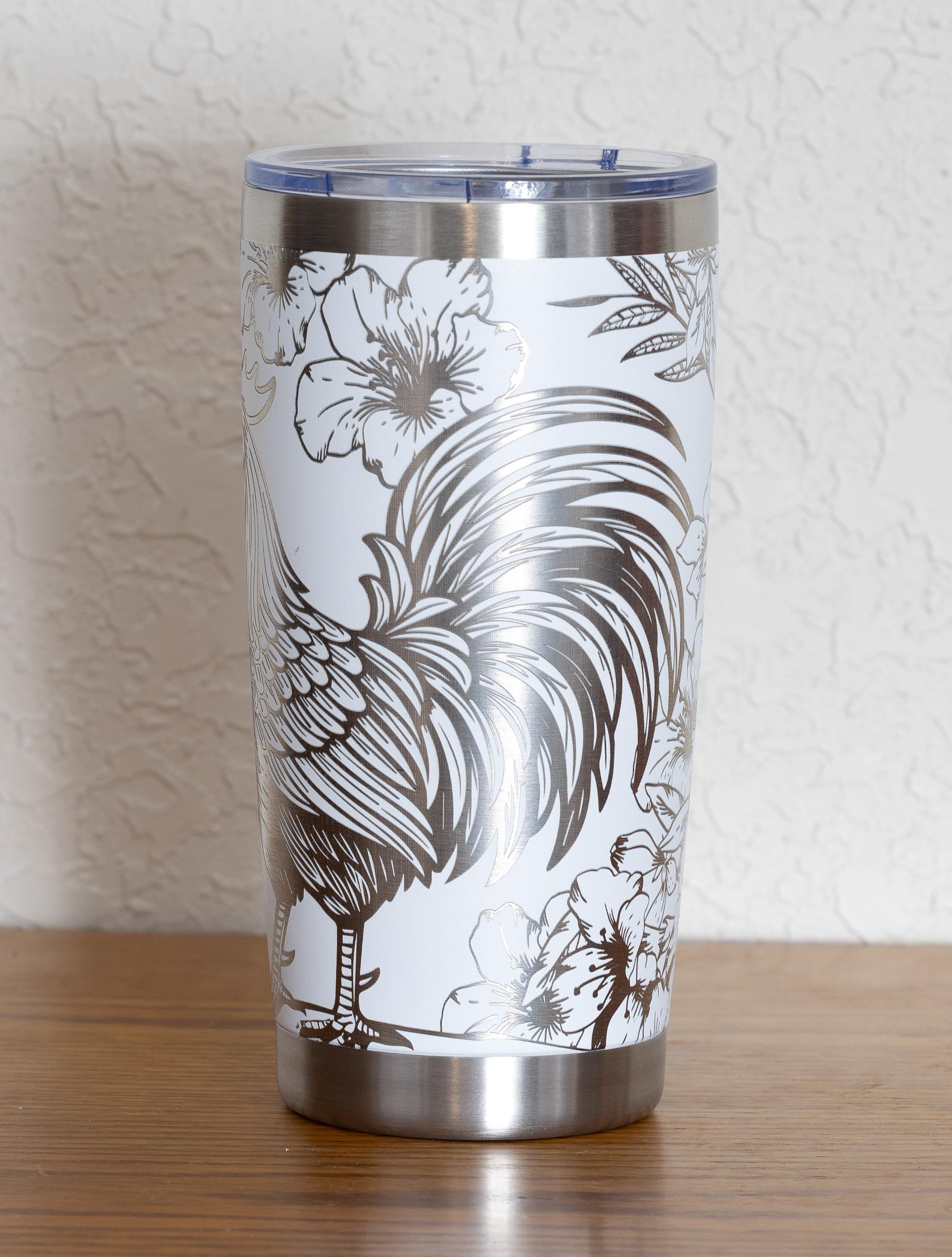 20oz Rooster Stainless Steel Tumbler – Laser Engraved Farm Animal Design – Yeti or Unbranded