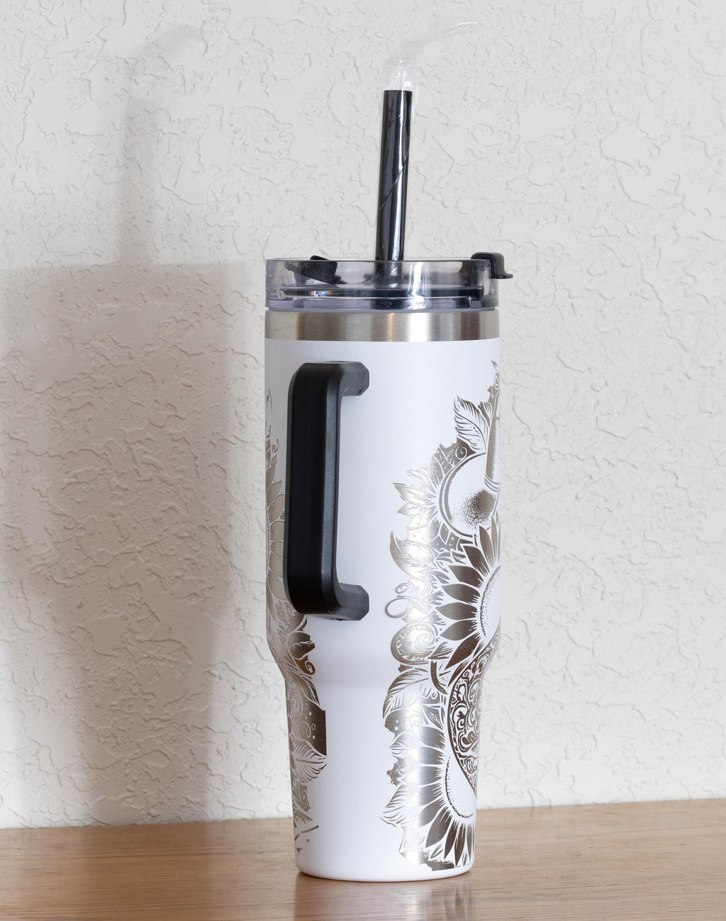 Western Floral Tumbler, Guitar, Boots, and Sunflowers Laser Engraved 40oz Stainless Steel Cup