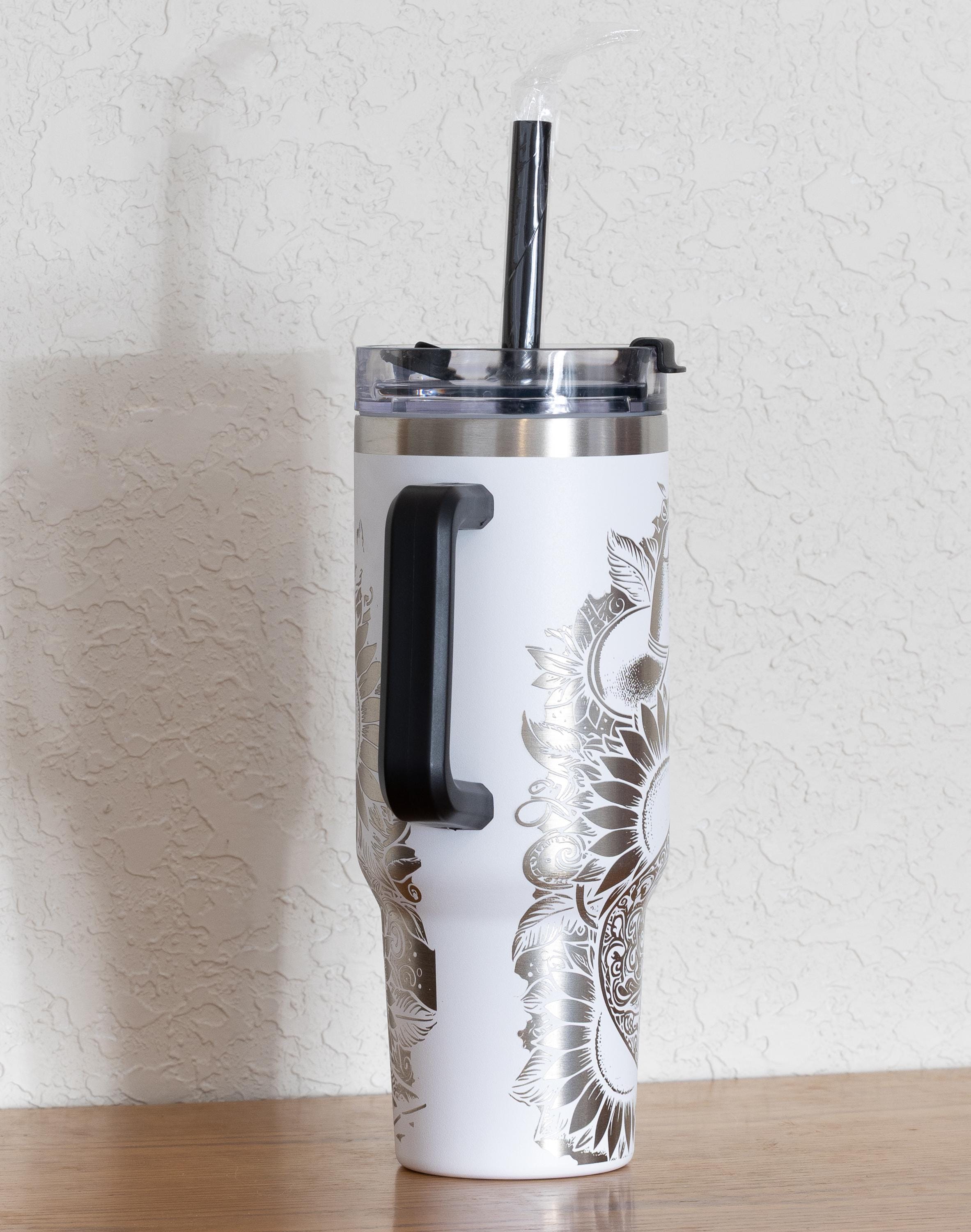 Western Floral Tumbler, Guitar, Boots, and Sunflowers Laser Engraved 40oz Stainless Steel Cup