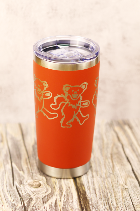 20 oz Grateful Dead Dancing Bears Tumbler – Stainless Steel Double Insulated Cup with Lid, Laser Engraved Deadhead Gift