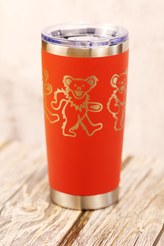20 oz Grateful Dead Dancing Bears Tumbler – Stainless Steel Double Insulated Cup with Lid, Laser Engraved Deadhead Gift